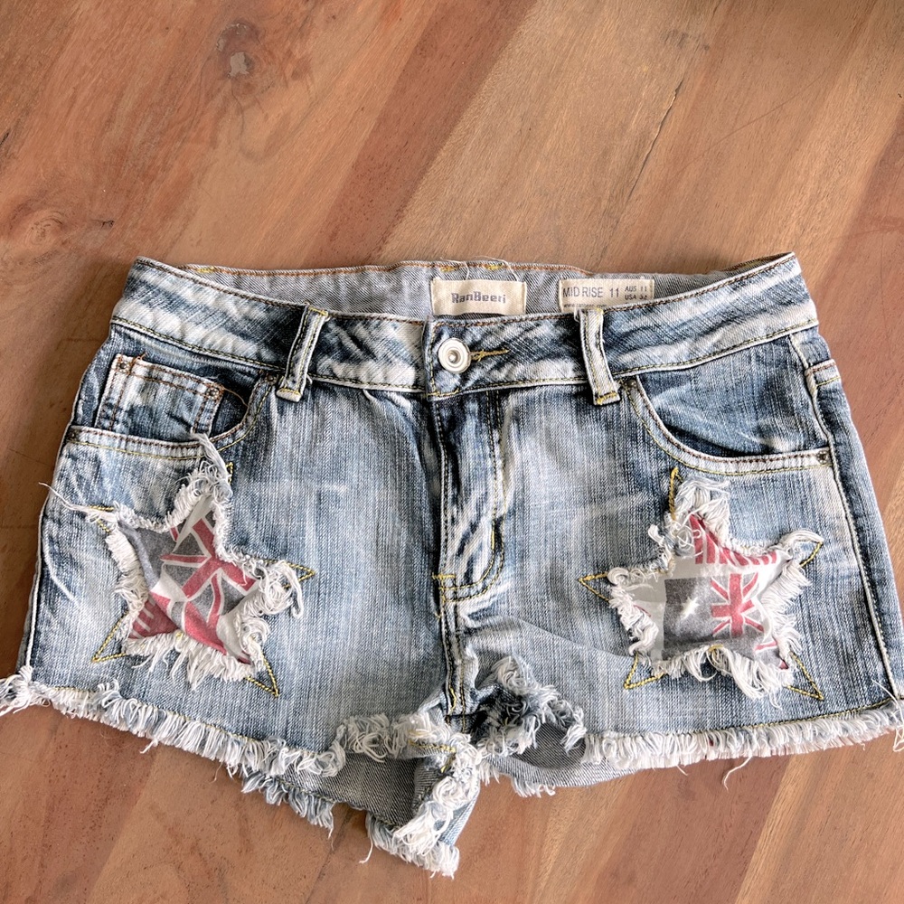 British Euro Distressed Jean Denim Shorts Size 11